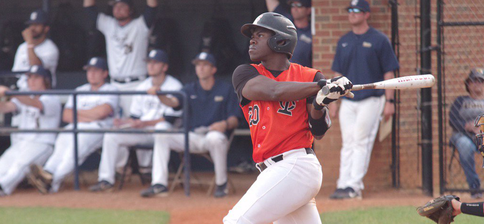 Jarel McDade went 3-for-4 with 4 runs, 5 RBI and this grand slam in the 6th inning at Coker (photo by Chris Lenker)