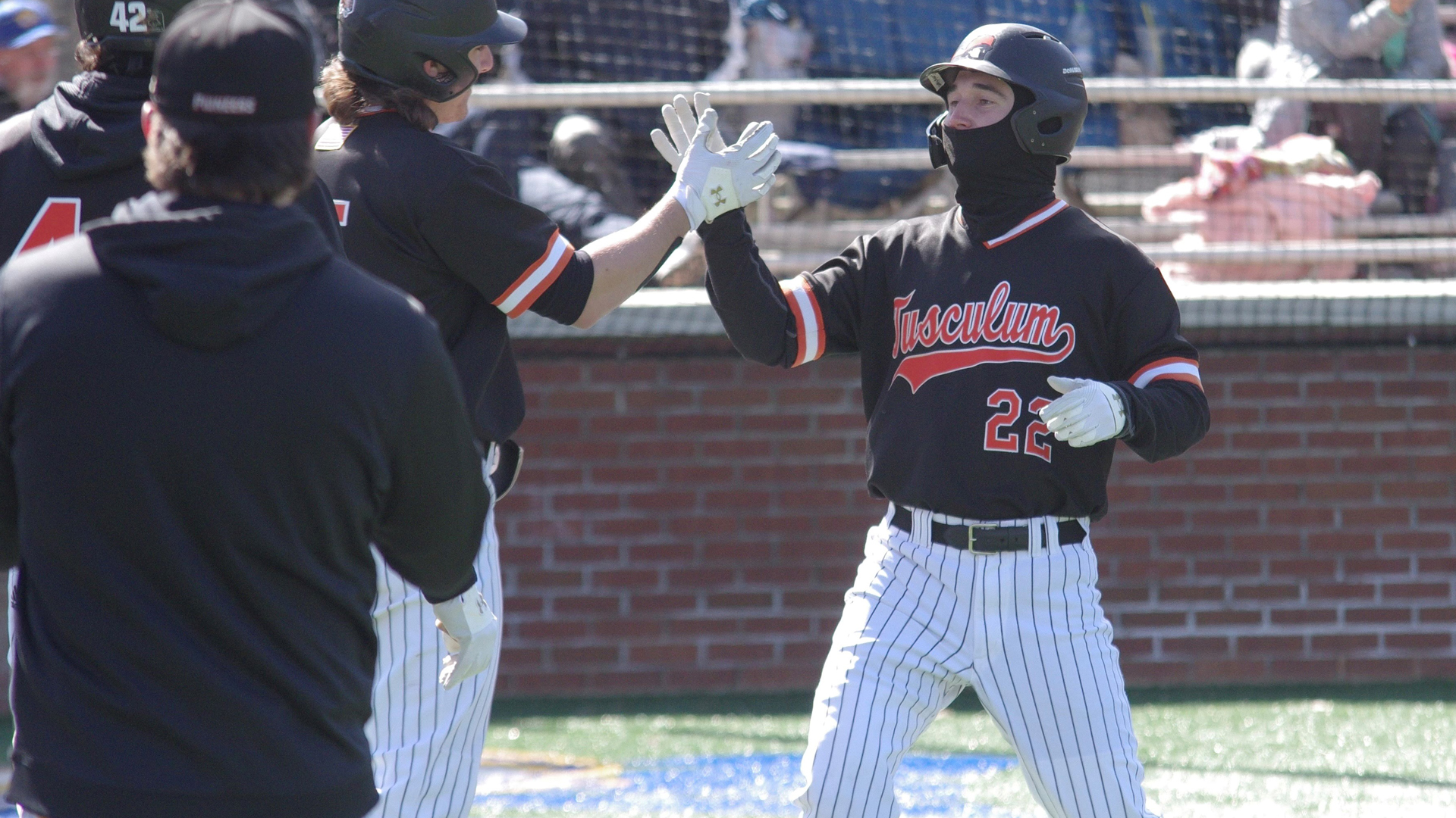 Zane Keener celebrates his game-winning HR in Saturday's first game at Mars Hill (photo by Chris Lenker)