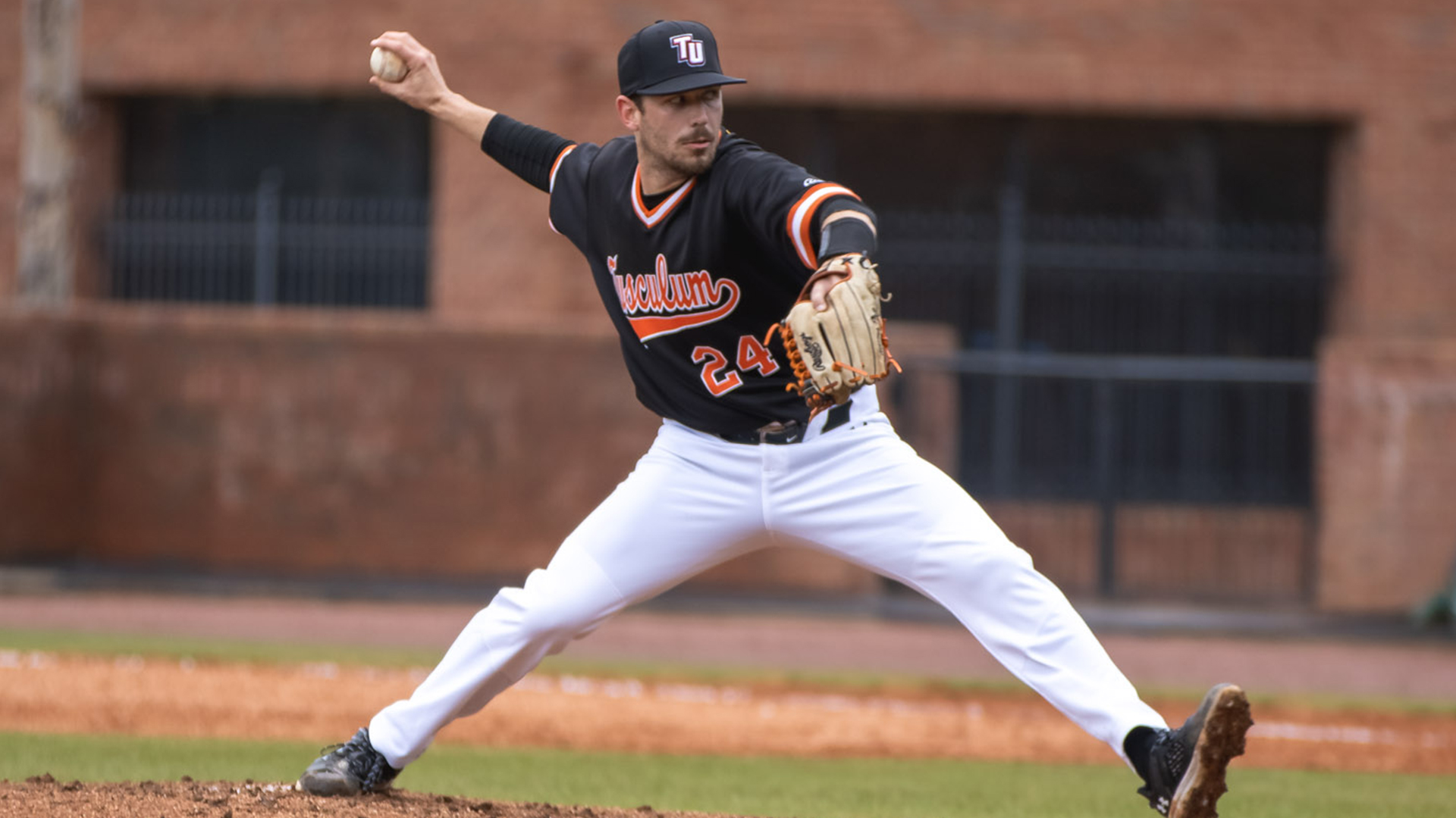 Brice Anders recorded the win in the series finale for Tusculum baseball (photo by Kari Ham).