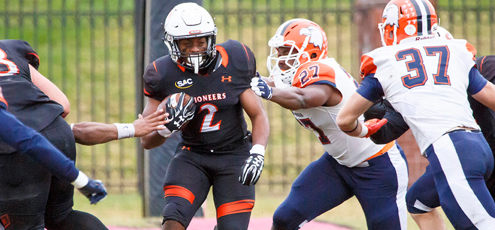 Lor'renzo Pratt ran for a career-high 151 yards and scored four touchdowns (3 rushing, 1 return) against Carson-Newman (photo by Chuck Williams)