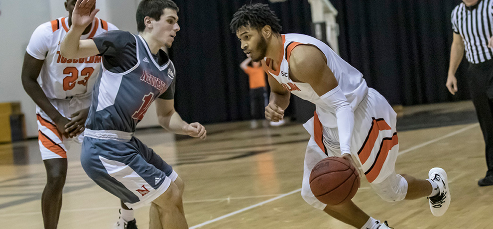 Tariq Jenkins scored a season-high 22 points in Tusculum's 91-81 overtime win over Newberry (photo by Chuck Williams)