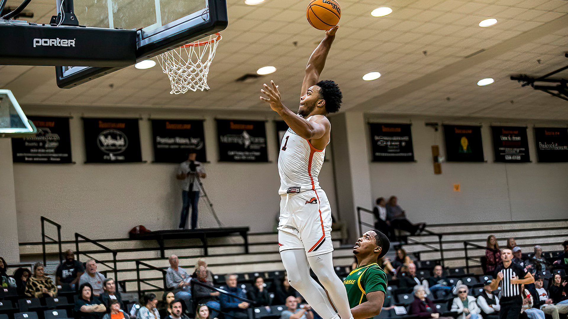 Justin Mitchell scored a season-high 18 points in Tusculum's 106-83 home win over Lees-McRae (photo by Chuck Williams)