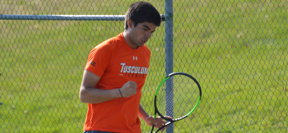 Gabriel Yaguar clinched the winning point at No. 6 singles to rally Tusculum to a 5-4 win over Young Harris