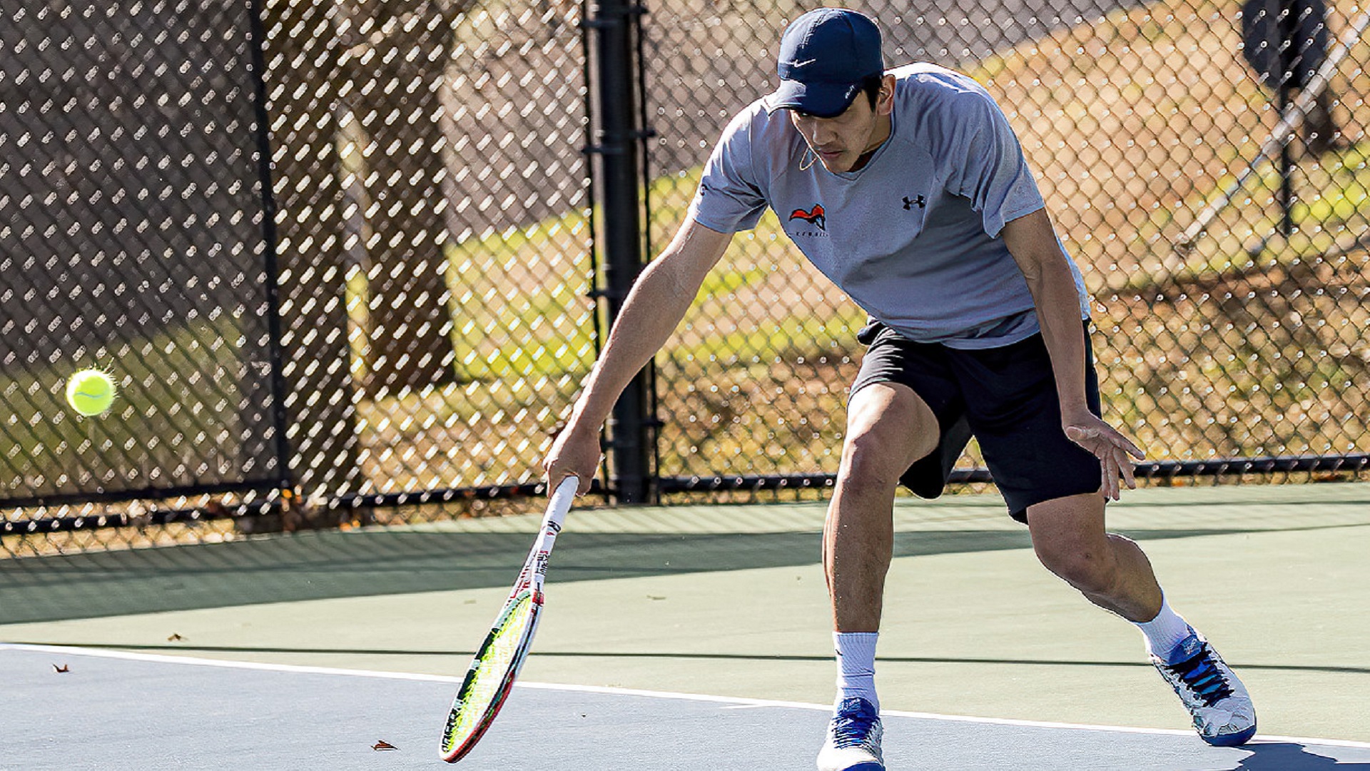 Nathan Matsuguma was a straight-set winner at flight five against Bluefield State (photo by Chuck Williams)