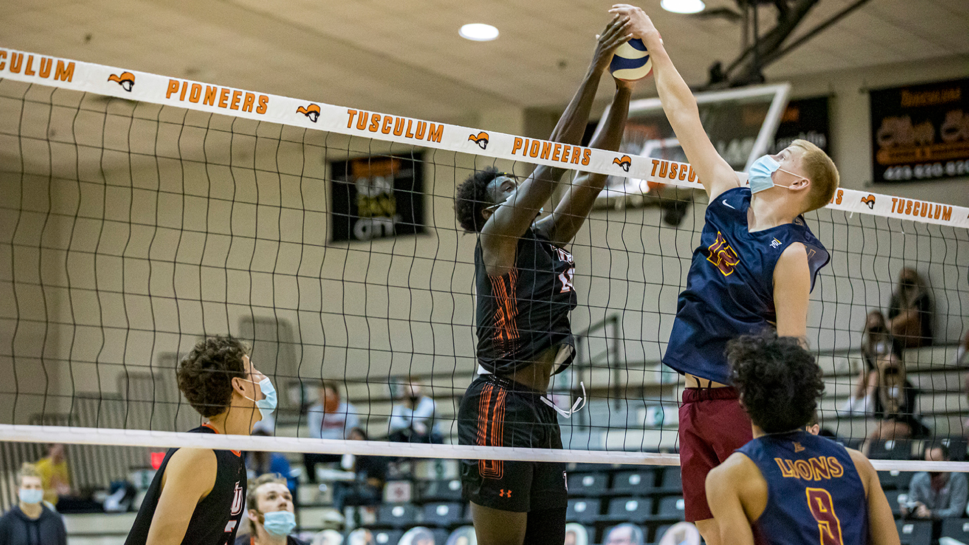 Shaphar Grant records one of his two block solos in Wednesday's match with Emmanuel (Photo by Chuck Williams)