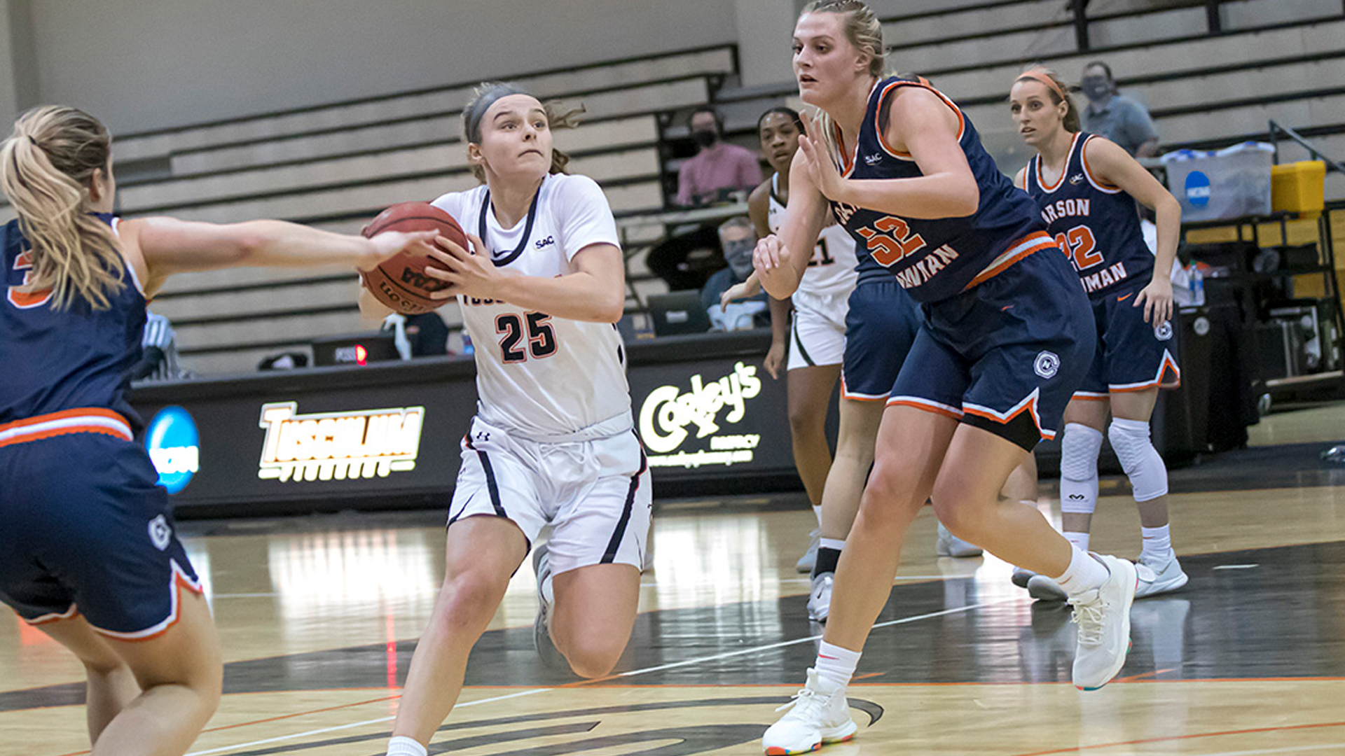 Maddie Sutton set a new Tusculum single-game record with 25 rebounds in TU's 69-66 double overtime loss to No. 20 Carson-Newman (photo by Chuck Williams)