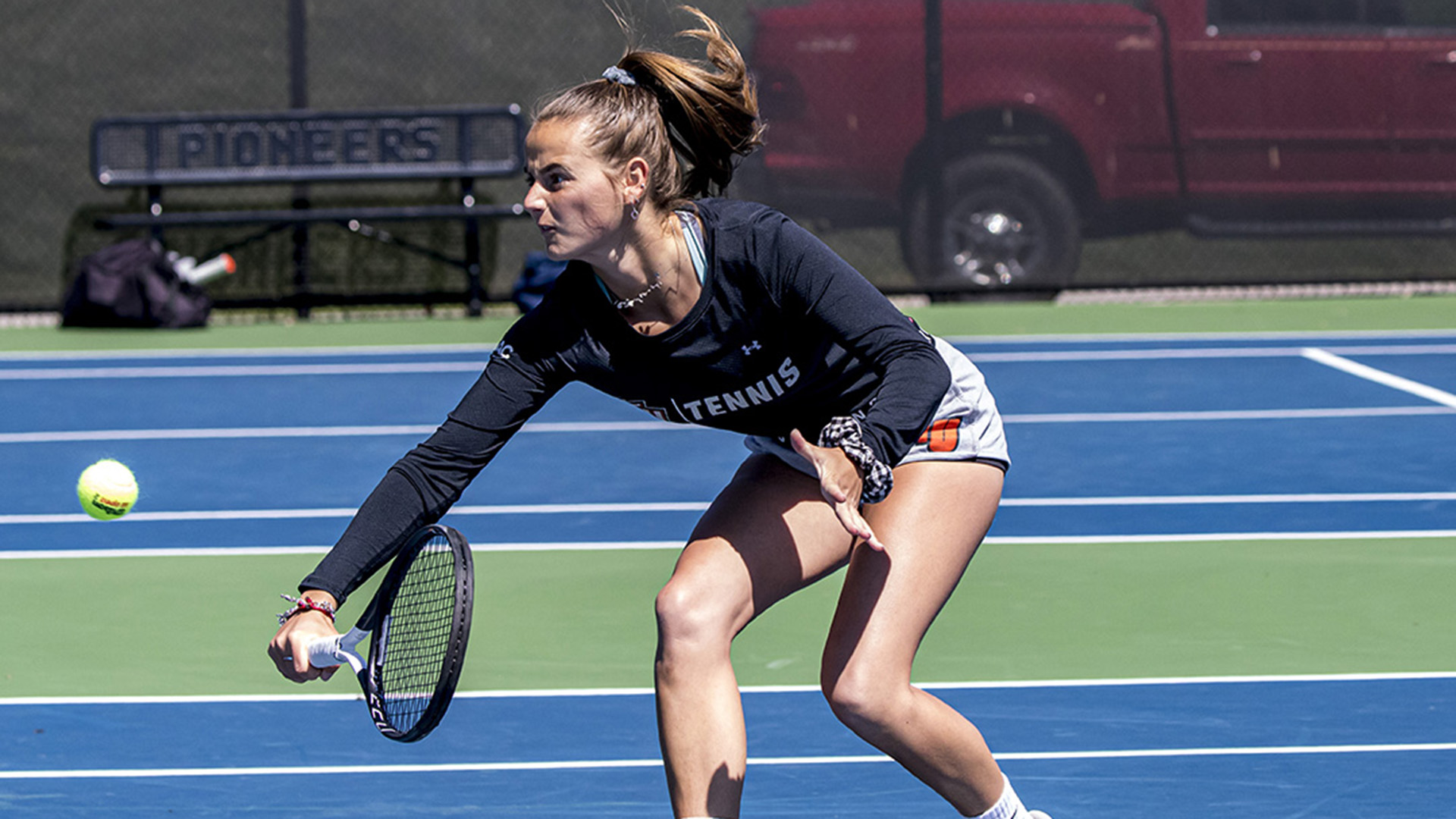 Martina Marras won in both singles and doubles against UVA Wise (photo by Chuck Williams)
