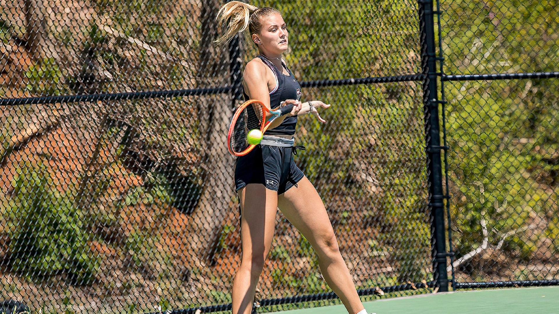 Leonie Floeth rallied from a set down to earn the clinching point against Wingate (photo by Chuck Williams)