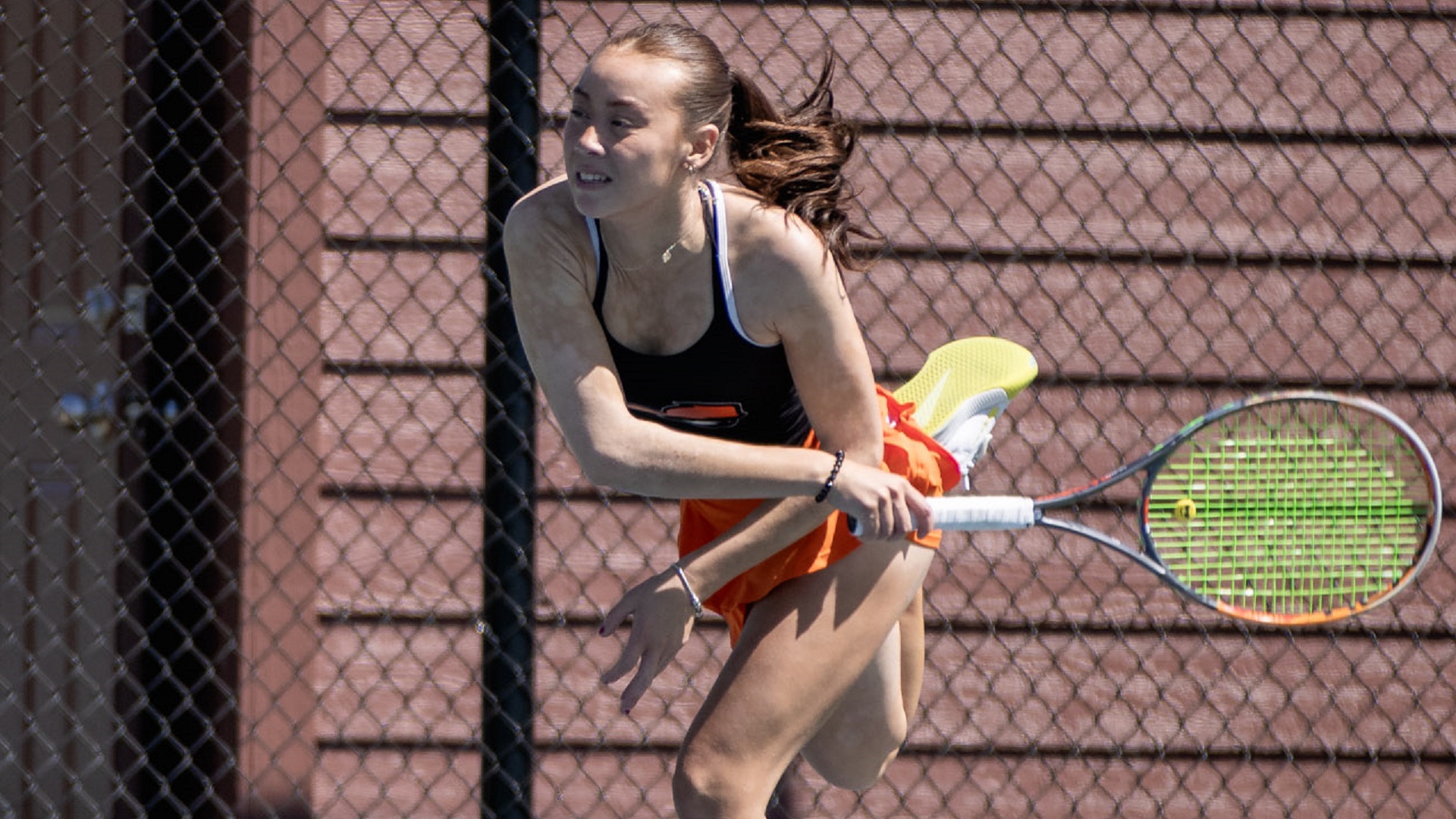 Valentina Loretz picked up a straight-set victory in singles for the Pioneers against Limestone (photo by Kari Ham)