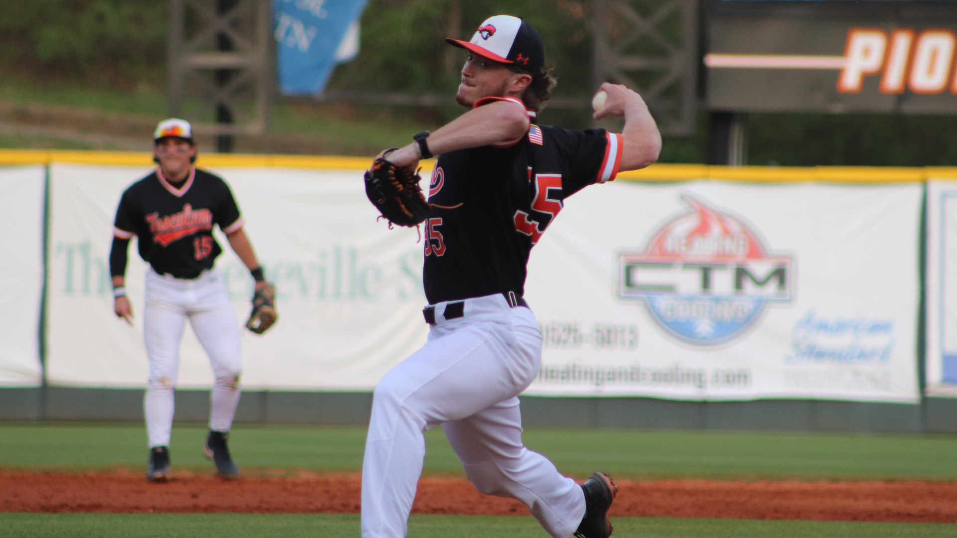 Luke Maicon pitched four strong innings to record the victory in Tusculum's 6-4 win over No. 15 Lee (photo by Connor Keating)