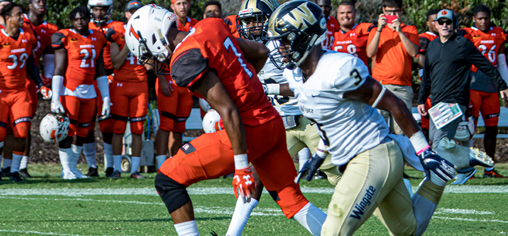 Tory Ponder scored two touchdowns against No. 16 Wingate in a 28-21 loss during homecoming (photo by Chuck Williams)