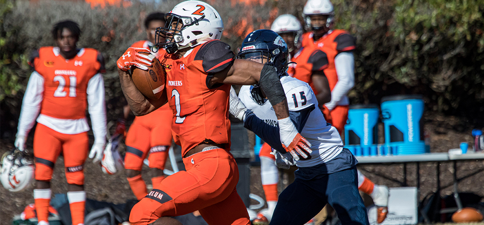 Thurlow Wilkins ran for a season-high 153 yards including this 63-yard TD in the Pioneers' 32-14 win over Catawba (photo by Chuck Williams)