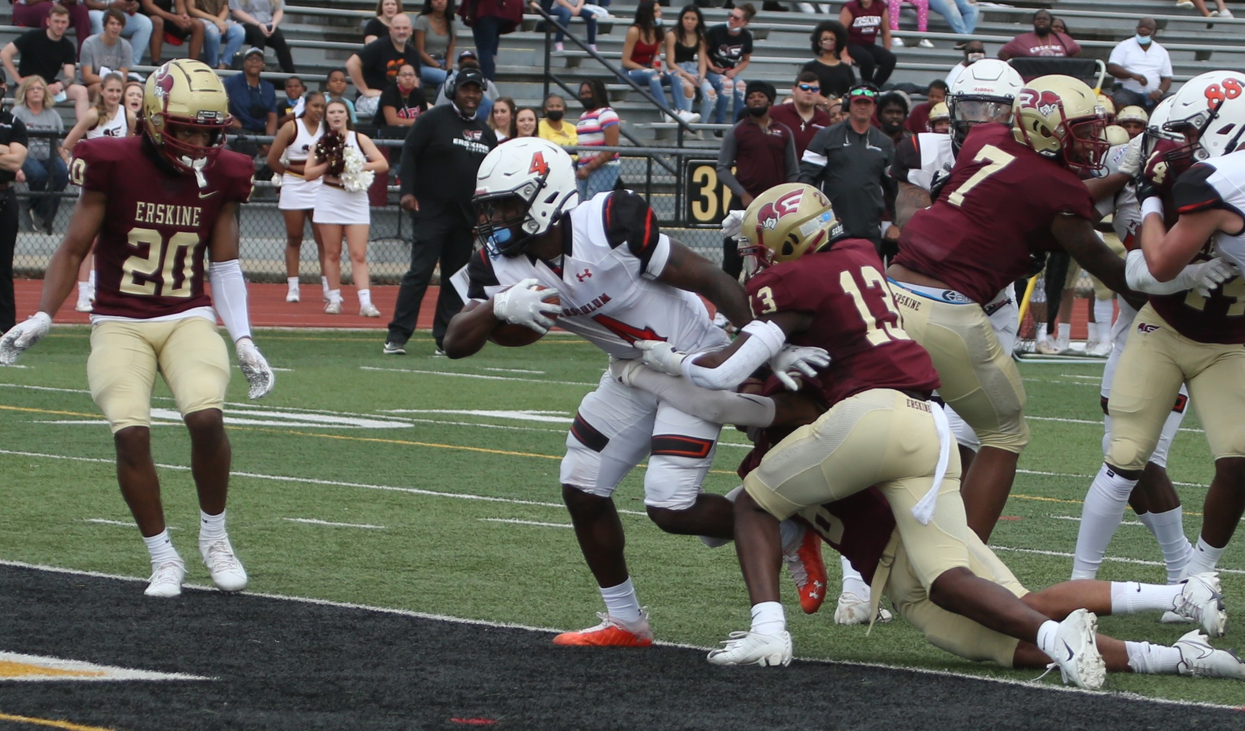 TJ Jones breaks the plane for one of his three touchdowns against Erskine