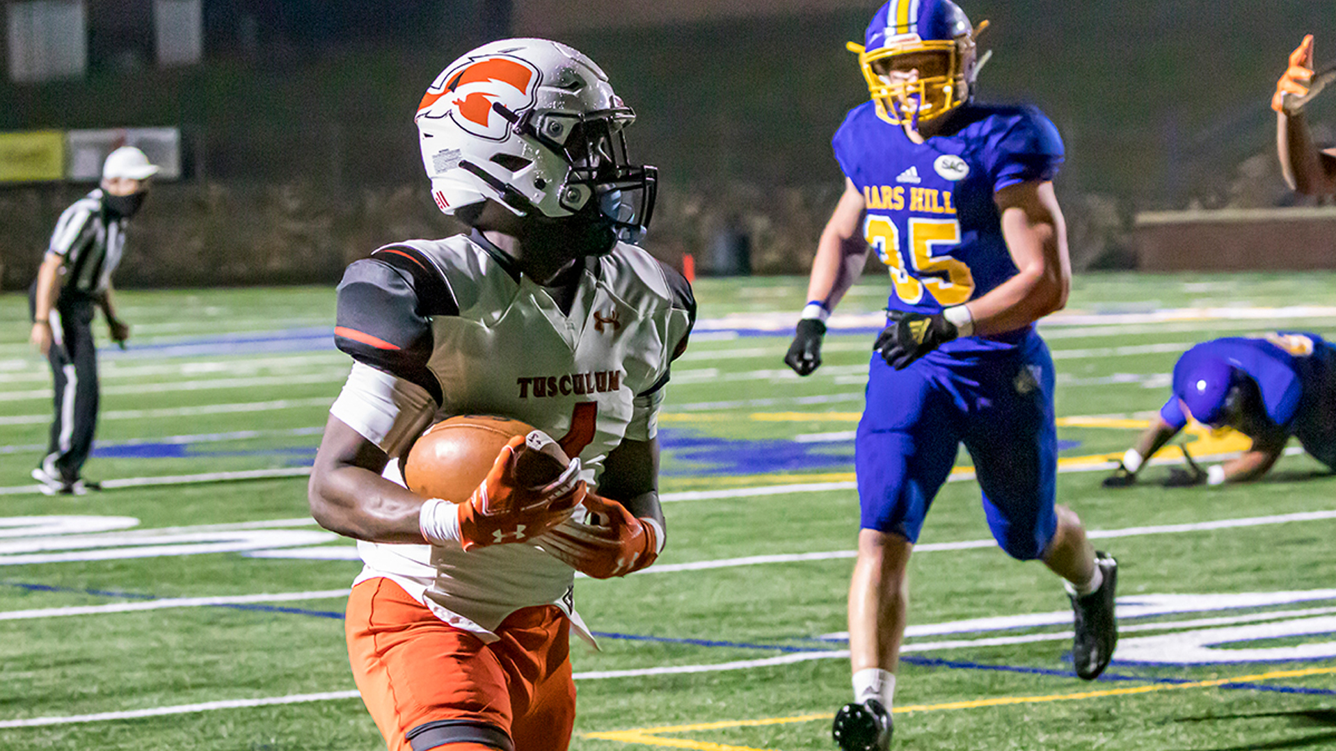TJ Jones scored three touchdowns in Tusculum's 58-20 road win at Mars Hill (photo by Chuck Williams)