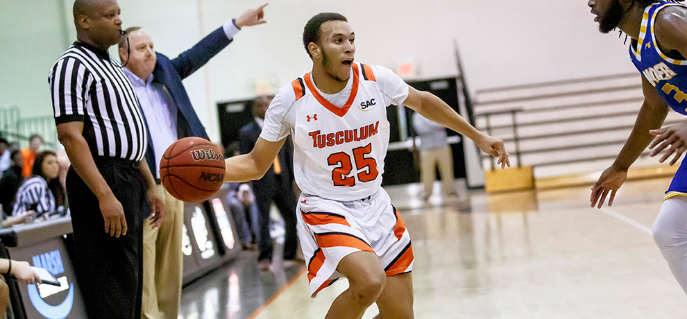Dillon Smith scored 20 points off the bench in Tusculum's 84-61 win over Lander (photo by Chuck Williams)