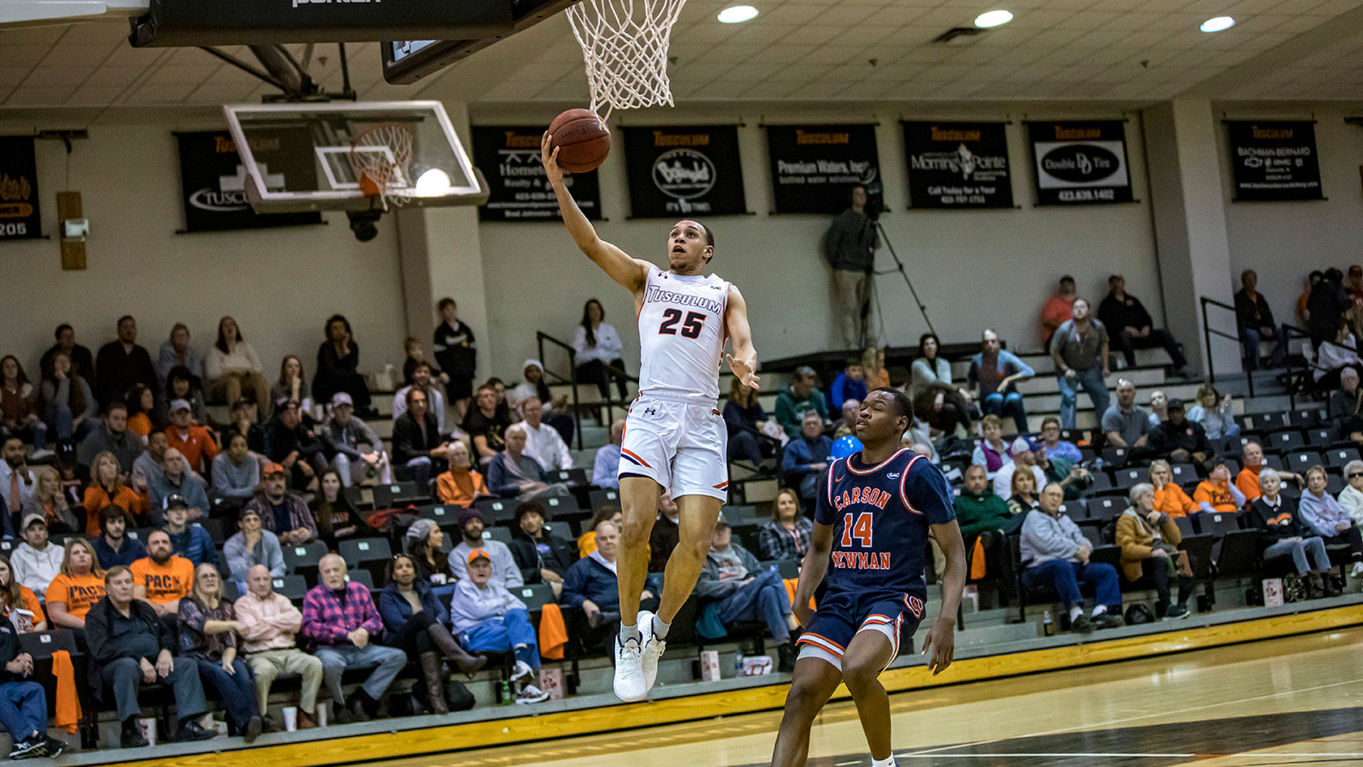 Dillon Smith scored 22 points to lead Tusculum to a 62-52 home win over Carson-Newman (photo by Chuck Williams)