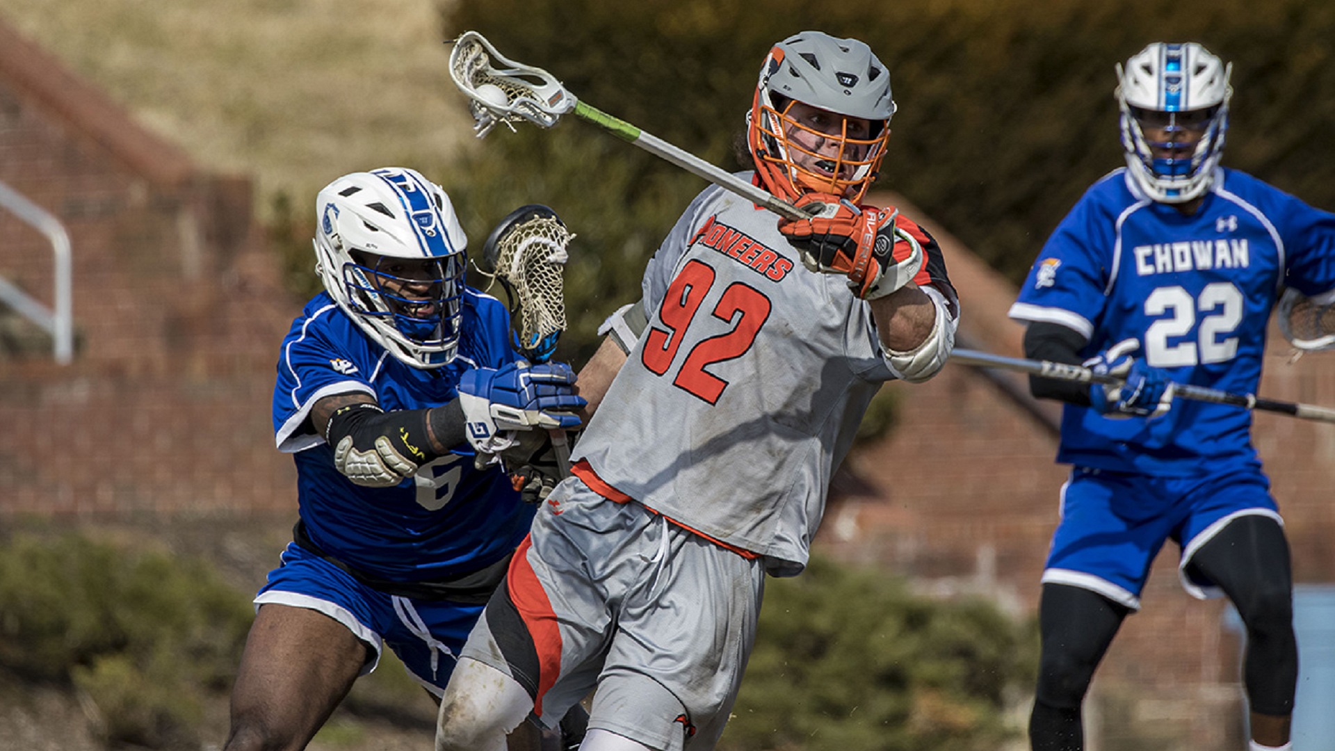 Andy Michalski earns one of his 25 faceoff wins against Chowan (photo by Chuck Williams)