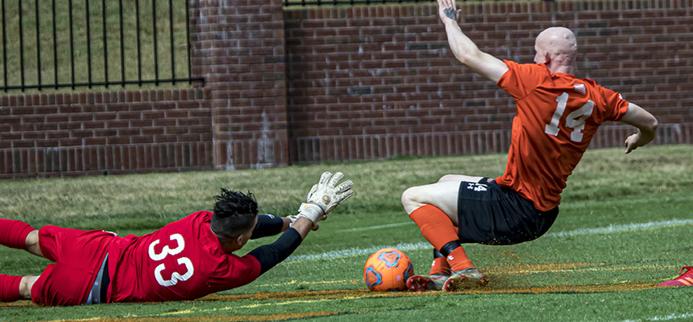 Luke Murphy is denied by Anderson keeper Gal Elyashiv in the 16th minute (photo by Chuck Williams)