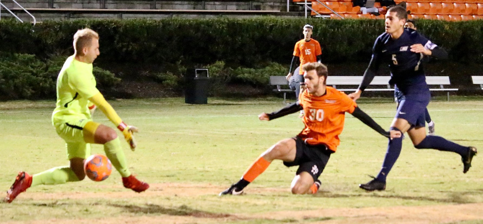 Nikola Vujicic scores his fourth goal of the season early in the second half against Lincoln Memorial (photo by Mikala Brown)