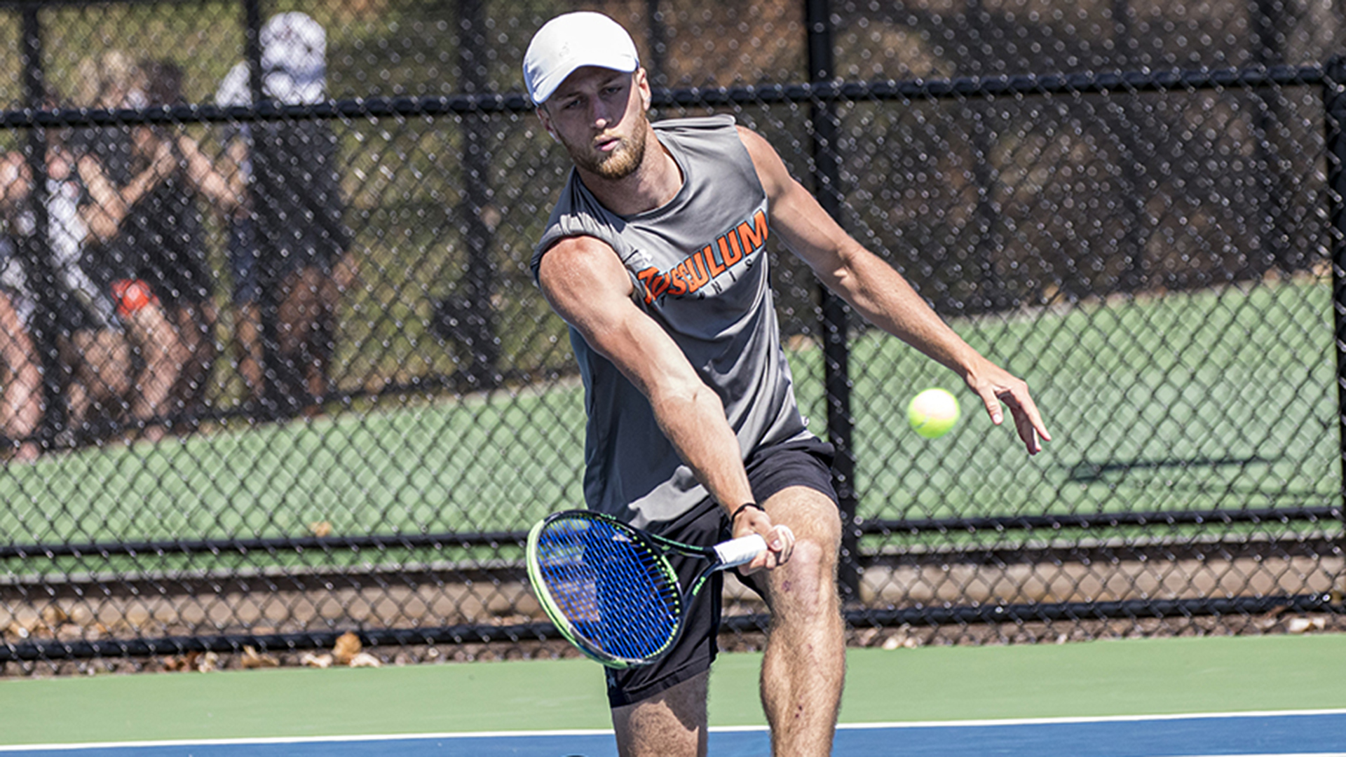 Frank Bonacia picked up wins in both singles and doubles for the Pioneers against Wingate (photo by Chuck Williams)