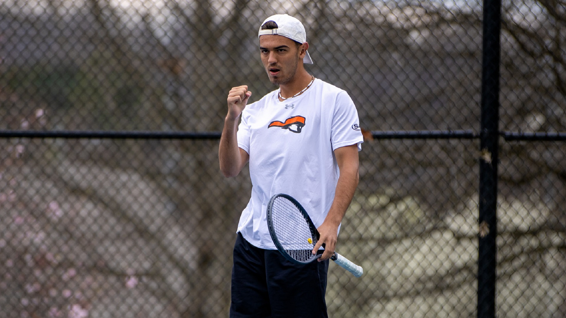 Tijn van Gorkom won in both singles and doubles for the Pioneers against Anderson (photo by Kari Ham)