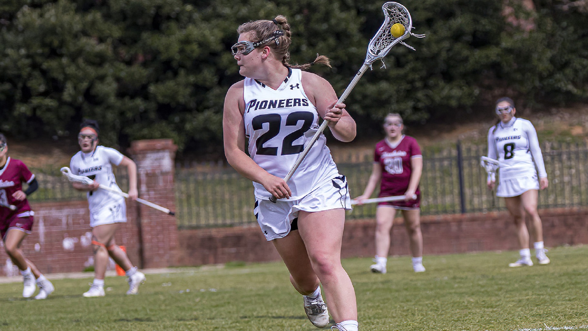 Lucy Brewer finished with five goals and six draw controls against Charleston (photo by Chuck Williams)