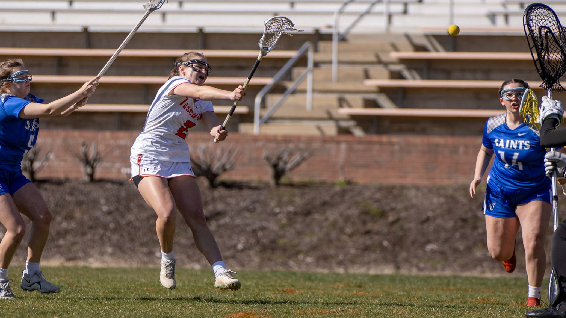 Abby Lockwood scores one of her six goals against Thomas More (photo by Kari Ham)