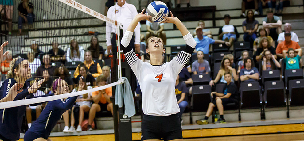 Shannon Murphy recorded her 9th double-double of the season in Tusculum's 3-2 SAC win over Queens (photo by Chuck Williams)